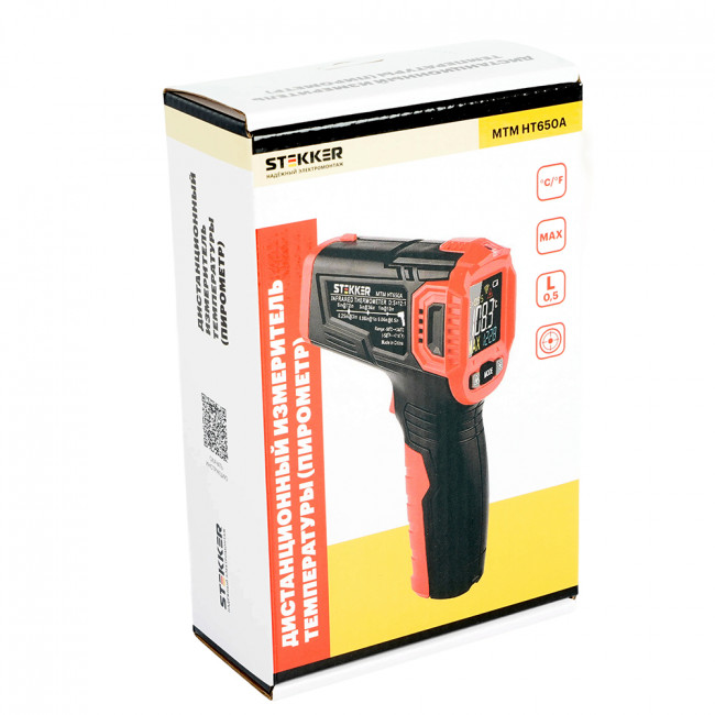 MTM HT650A Дистанционный измеритель температуры (пирометр), 2 батареи тип ААА 1,5В, черный/красный, артикул STEKKER 49998 MTM HT650A Дистанционный измеритель температуры (пирометр), 2 батареи тип ААА 1,5В, черный/красный, артикул STEKKER 49998