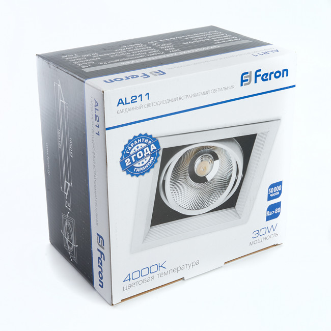 Светодиодный светильник Feron AL211 карданный 1x30W 4000K 35 градусов ,белый, артикул FERON 29779