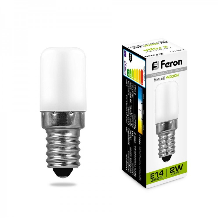 25897 Лампа светодиодная Feron 2W 230V E14 дневной свет (4000К) для холодильника LB-10 купить по оптовой цене +74995179812