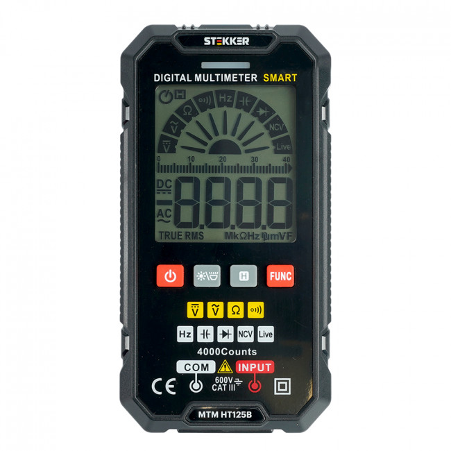 MTM HT125B Мультиметр цифровой, 4000 отсчетов, 2 батареи тип ААА 1,5В, автоматический, черный, артикул STEKKER 49995 MTM HT125B Мультиметр цифровой, 4000 отсчетов, 2 батареи тип ААА 1,5В, автоматический, черный, артикул STEKKER 49995