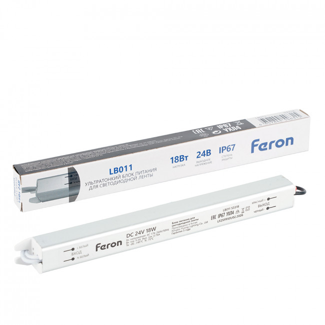 Трансформатор электронный для светодиодной ленты 18W 24V IP67 ( драйвер) , LB011 FERON, артикул FERON 53318