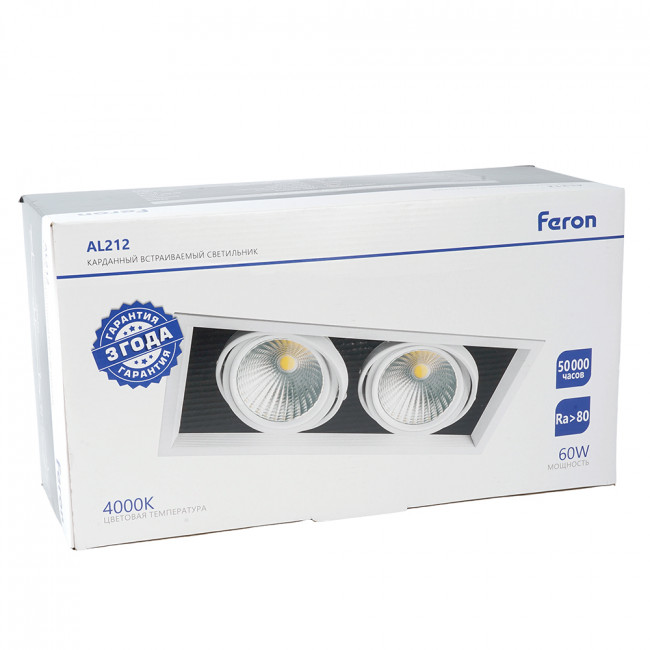 Светодиодный светильник Feron AL212 карданный 2x30W 4000K 35 градусов ,белый, артикул FERON 29780