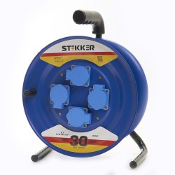 Удлинитель на металлической катушке Stekker PRF01-41-50, 50м, 4 гнезда с/з 3*2,5, черный, серия Professional