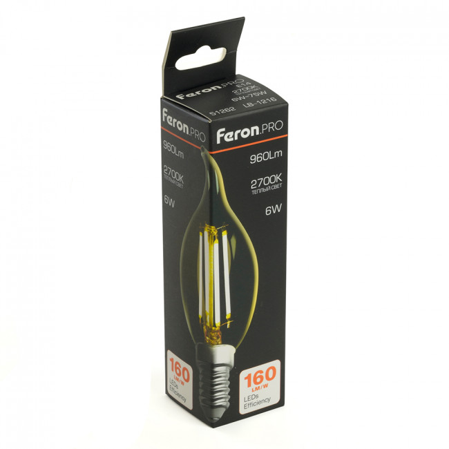 Лампа светодиодная Feron.PRO LB-1216 Свеча на ветру E14 960LM 6W 175-265V 2700K, артикул FERON 51262