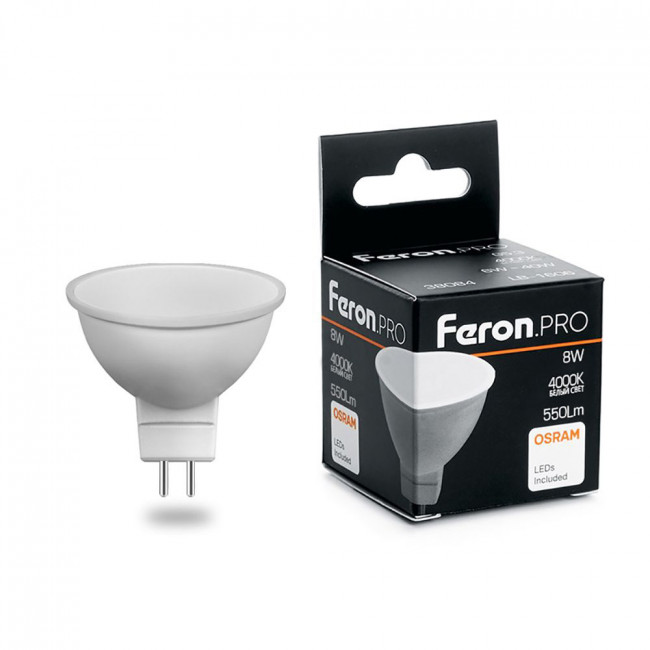 Лампа светодиодная Feron.PRO LB-1608 MR16 G5.3 8W 175-265V 4000K, артикул FERON 38090