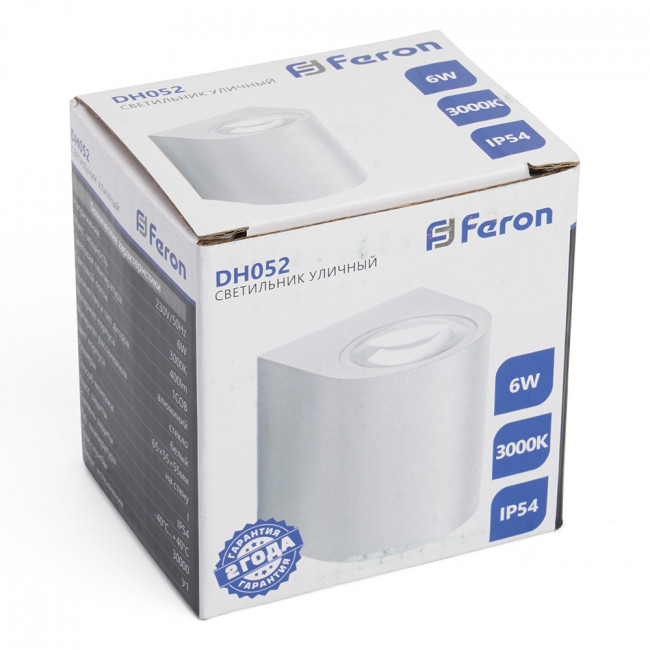 Светильник уличный светодиодный Feron DH052, 6W, 400Lm, 3000K, белый, артикул FERON 48473