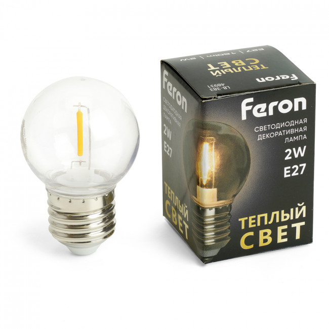 Лампа светодиодная Feron LB-383 Шарик прозрачный E27 2W 230V 2700K, артикул FERON 48931