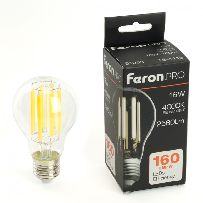 Лампа светодиодная Feron.PRO LB-1116 Шар E27 2580LM 16W 175-265V 4000K, артикул FERON 51236 Лампа светодиодная Feron.PRO LB-1116 Шар E27 2580LM 16W 175-265V 4000K, артикул FERON 51236