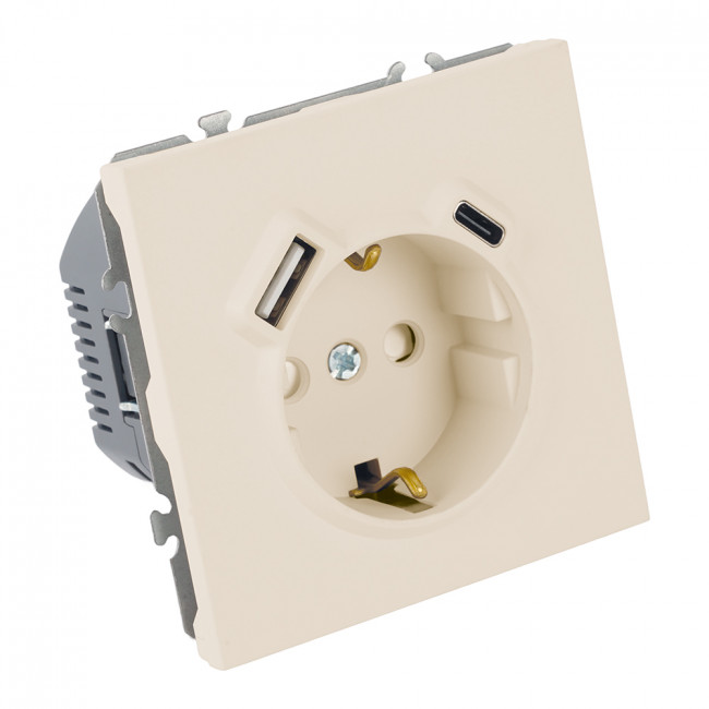 Розетка 1-местная з/ш с/з 16А + USB + Type C (механизм), STEKKER, 250В, 20W, серия Эмили, RST16-5119-08, кашемир, soft touch, артикул STEKKER 50360 Розетка 1-местная з/ш с/з 16А + USB + Type C (механизм), STEKKER, 250В, 20W, серия Эмили, RST16-5119-08, кашемир, soft touch, артикул STEKKER 50360