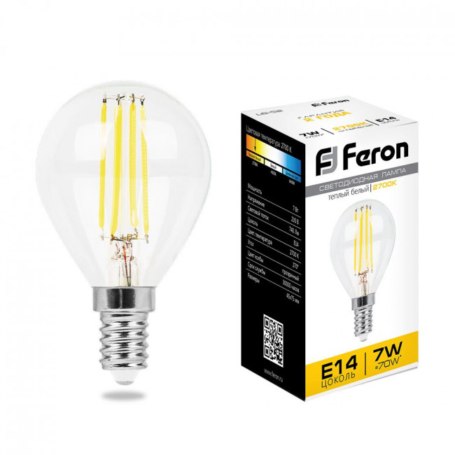 Лампа светодиодная Feron LB-52 Шарик E14 7W 230V 2700K, артикул FERON 25874 Лампа светодиодная Feron LB-52 Шарик E14 7W 230V 2700K, артикул FERON 25874