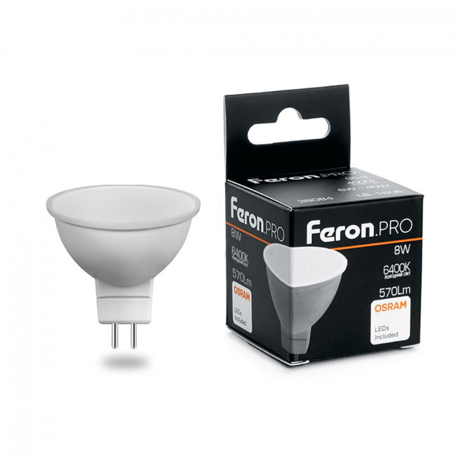 Лампа светодиодная Feron.PRO LB-1608 MR16 G5.3 8W 175-265V 6400K, артикул FERON 38091