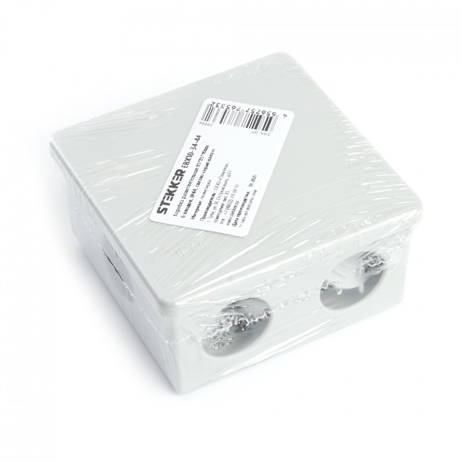 Коробка разветвительная STEKKER EBX10-34-44, 85*85*40мм, 6 вводов, IP44, светло-серая (GE41235), артикул STEKKER 39994