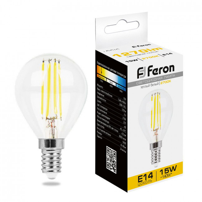 Лампа светодиодная Feron LB-515 Шарик E14 15W 230V 2700K, артикул FERON 38249