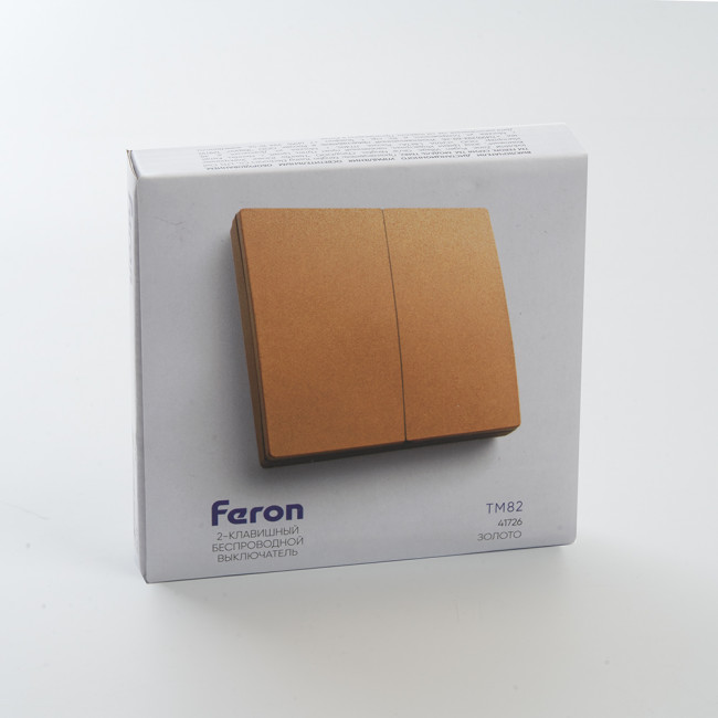 Выключатель беспроводной FERON, TM82, 7мВт, IP20, двухклавишный, золото, артикул FERON 41726