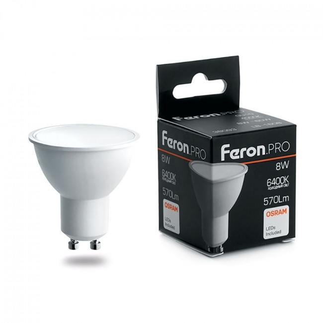 Лампа светодиодная Feron.PRO LB-1608 GU10 8W 175-265V 6400K, артикул FERON 38094