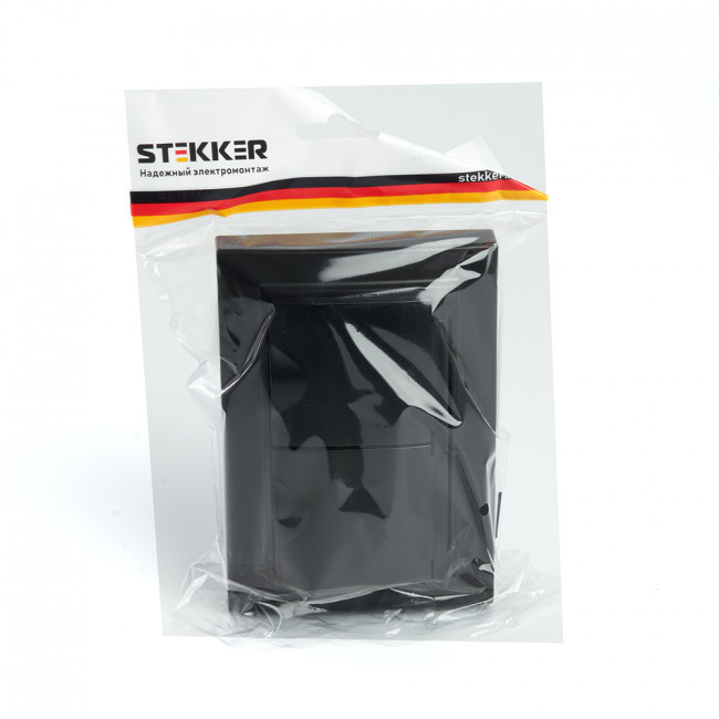 Розетка 2-местная с/з с крышкой, STEKKER, PST16-9015-03, 250В, 16А, серия Эрна, черный, артикул STEKKER 49138 Розетка 2-местная с/з с крышкой, STEKKER, PST16-9015-03, 250В, 16А, серия Эрна, черный, артикул STEKKER 49138