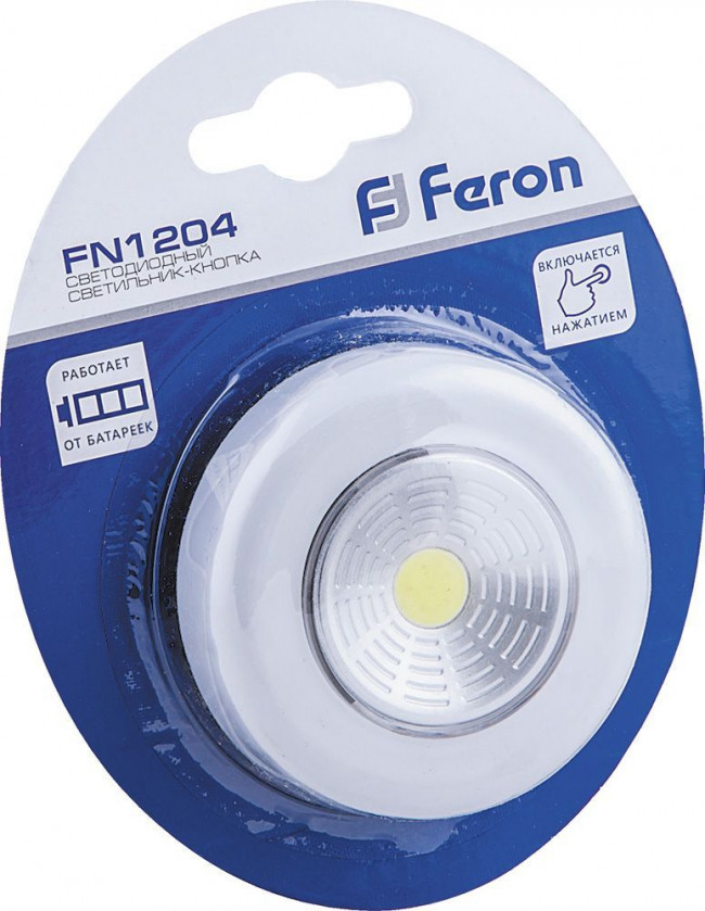Светодиодный светильник-кнопка Feron FN1204 (1шт в блистере), 2W, серебро, артикул FERON 23374