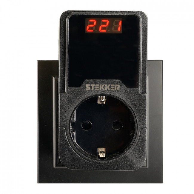 Реле напряжения для розетки регулируемое  STEKKER  VPR-200B, 230В,16A,черный, артикул STEKKER 50690