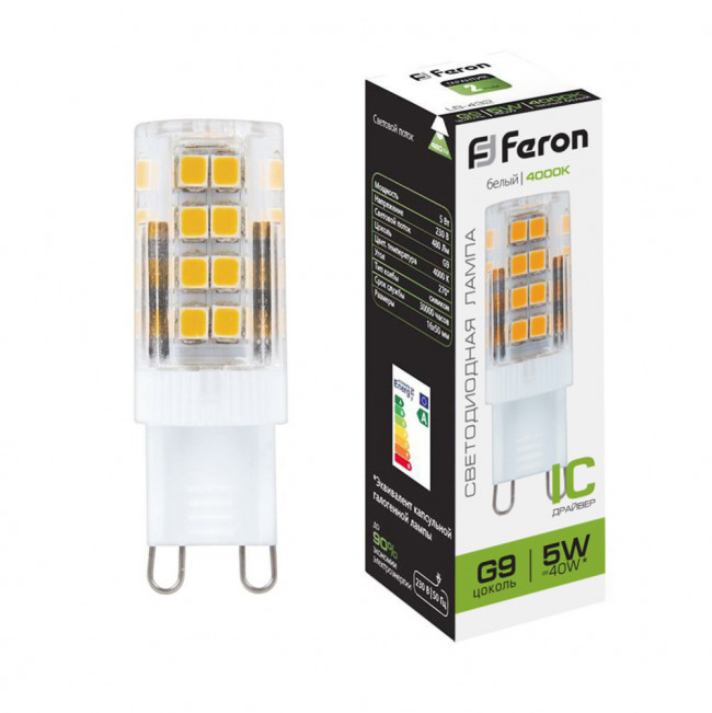 Лампа светодиодная Feron LB-432 G9 5W 175-265V 4000K, артикул FERON 25770 Лампа светодиодная Feron LB-432 G9 5W 175-265V 4000K, артикул FERON 25770