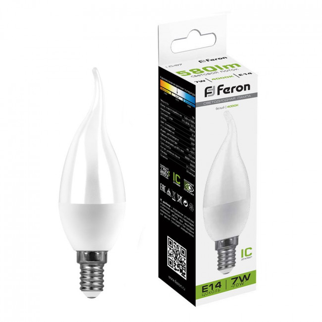 Лампа светодиодная Feron LB-97 Свеча на ветру E14 7W 175-265V 4000K, артикул FERON 25761