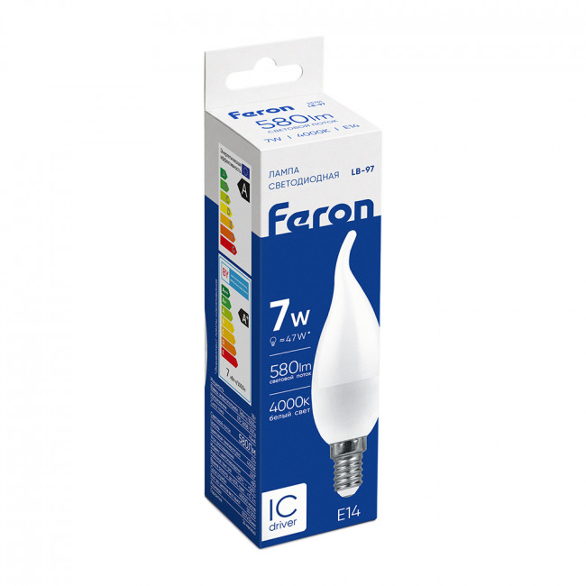 Лампа светодиодная Feron LB-97 Свеча на ветру E14 7W 175-265V 4000K, артикул FERON 25761