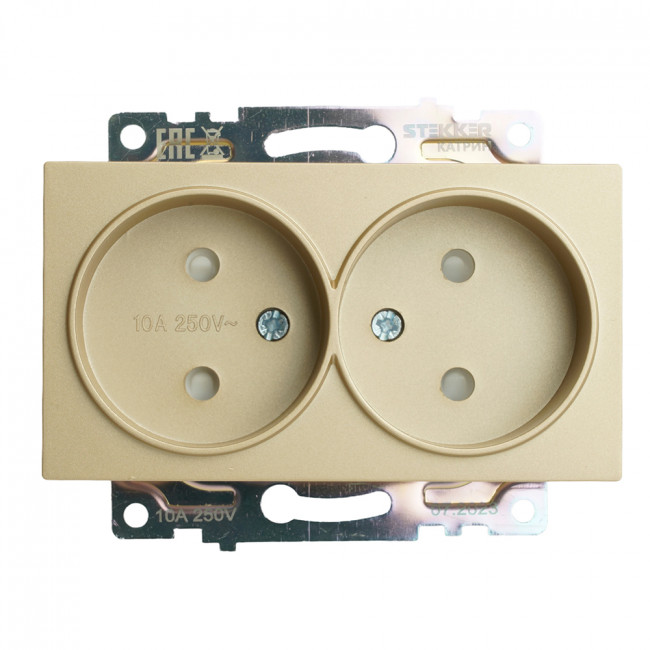 GLS10-7113-08 Розетка 2-местная с защитной шторкой (механизм) б/з, 250В, 10А, серия Катрин, золото, артикул STEKKER 49225 GLS10-7113-08 Розетка 2-местная с защитной шторкой (механизм) б/з, 250В, 10А, серия Катрин, золото, артикул STEKKER 49225