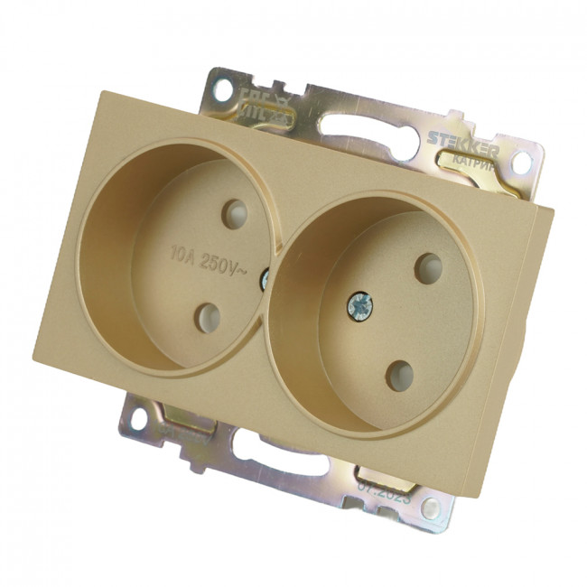 GLS10-7113-08 Розетка 2-местная с защитной шторкой (механизм) б/з, 250В, 10А, серия Катрин, золото, артикул STEKKER 49225 GLS10-7113-08 Розетка 2-местная с защитной шторкой (механизм) б/з, 250В, 10А, серия Катрин, золото, артикул STEKKER 49225