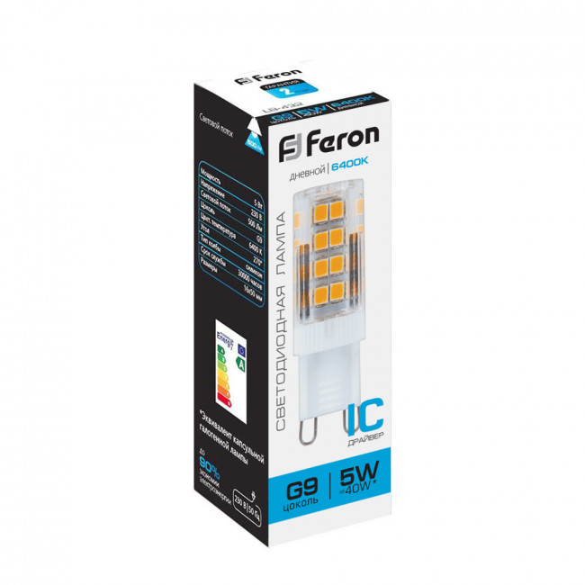 Лампа светодиодная Feron LB-432 G9 5W 175-265V 6400K, артикул FERON 25771