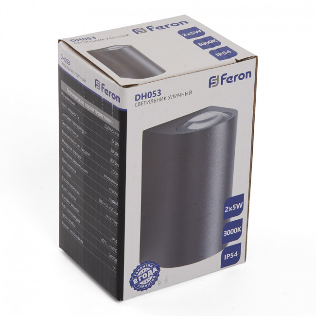 Светильник уличный светодиодный Feron DH053, 2*5W, 800Lm, 3000K, серый, артикул FERON 48481