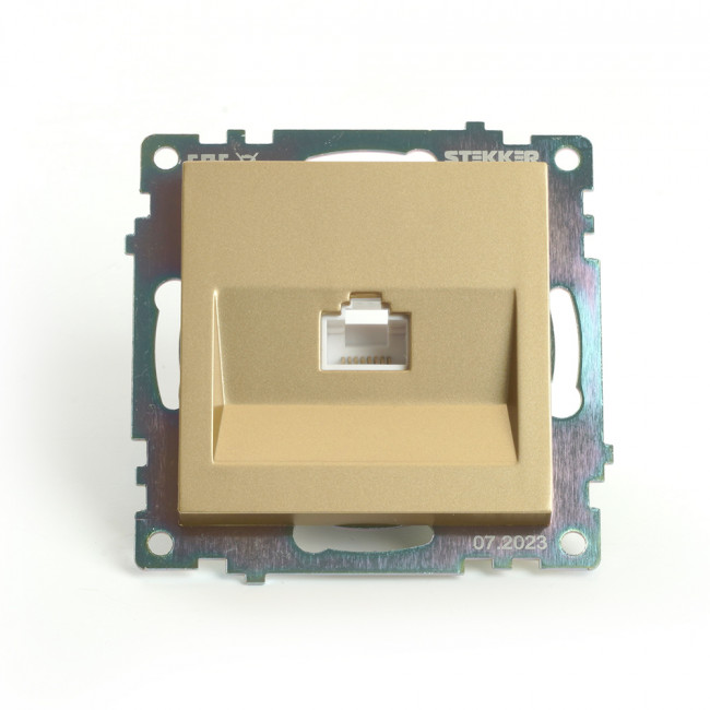 Розетка компьютерная 1-местная RJ-45 (механизм), STEKKER, GLS00-7107-08, серия Катрин, золото, артикул STEKKER 49227 Розетка компьютерная 1-местная RJ-45 (механизм), STEKKER, GLS00-7107-08, серия Катрин, золото, артикул STEKKER 49227