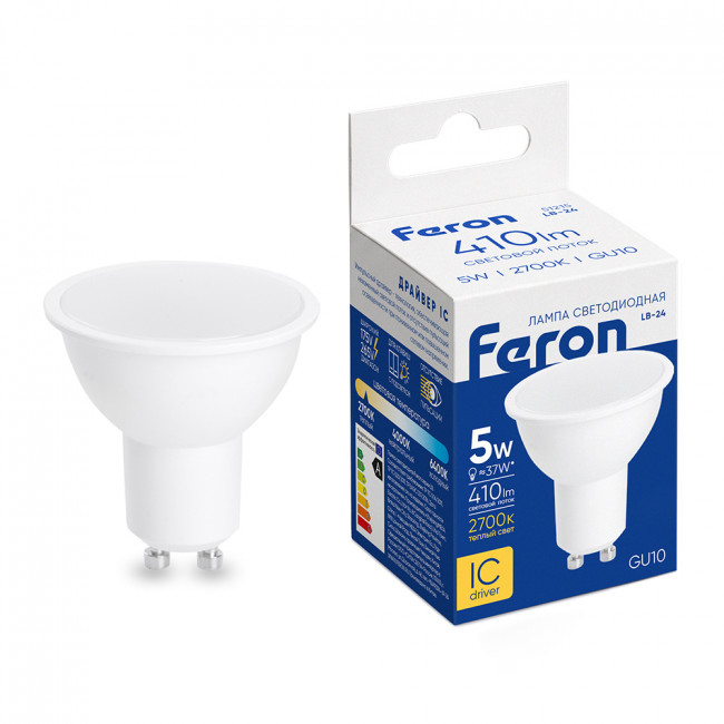 Лампа светодиодная Feron LB-24 MR16 GU10 5W 175-265V 2700K, артикул FERON 51215