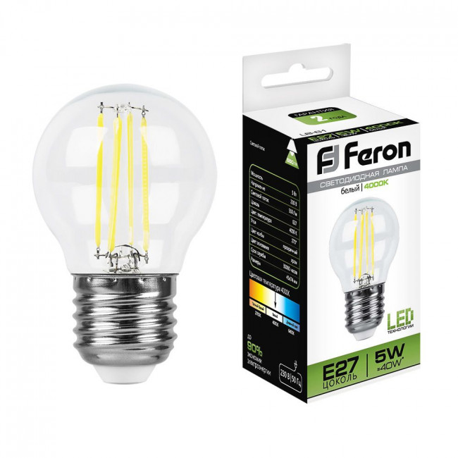 Лампа светодиодная Feron LB-61 Шарик E27 5W 230V 4000K, артикул FERON 25582
