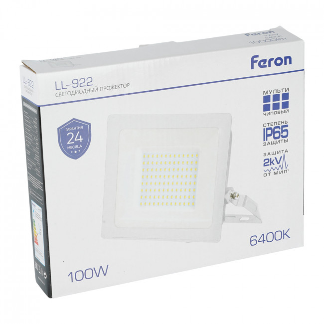 Светодиодный прожектор Feron LL-922 IP65 100W 6400K, артикул FERON 52081 Светодиодный прожектор Feron LL-922 IP65 100W 6400K, артикул FERON 52081