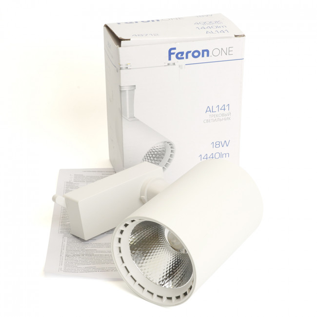 Светодиодный светильник Feron.ONE AL141 трековый однофазный на шинопровод 18W 4000K 35 градусов белый, артикул FERON 48712 Светодиодный светильник Feron.ONE AL141 трековый однофазный на шинопровод 18W 4000K 35 градусов белый, артикул FERON 48712