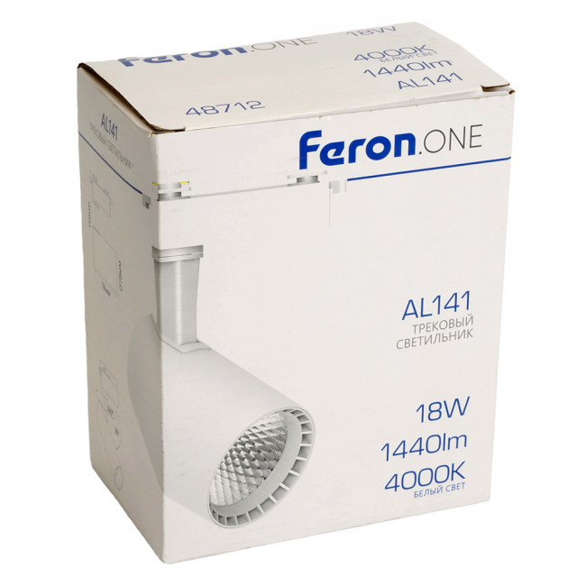 Светодиодный светильник Feron.ONE AL141 трековый однофазный на шинопровод 18W 4000K 35 градусов белый, артикул FERON 48712 Светодиодный светильник Feron.ONE AL141 трековый однофазный на шинопровод 18W 4000K 35 градусов белый, артикул FERON 48712