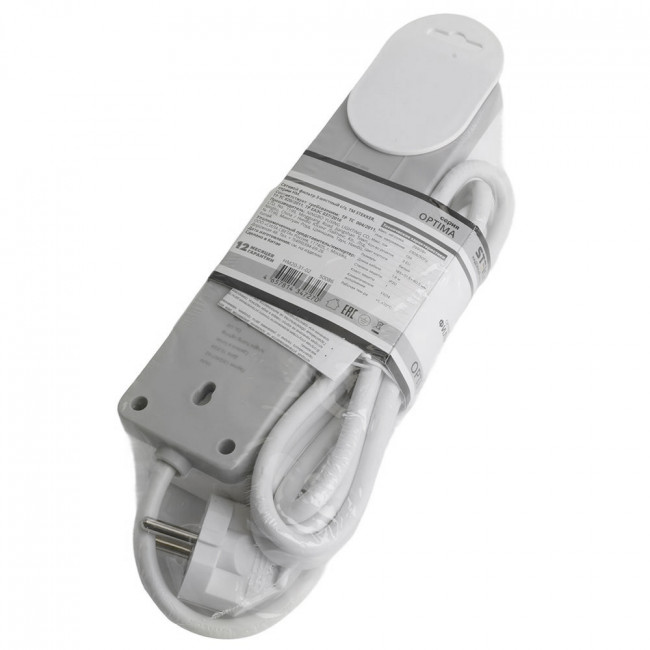 Сетевой фильтр 3-местный с/з STEKKER HM20-31-02 3x1мм2, 1,8 м, серия Optima, белый, артикул STEKKER 50086