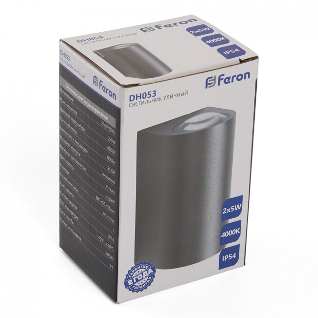 Светильник уличный светодиодный Feron DH053, 2*5W, 800Lm, 4000K, серый, артикул FERON 48480