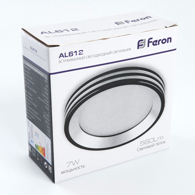 Светодиодный светильник Feron AL612 встраиваемый 7W 4000K черный, артикул FERON 28912