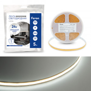 Лента светодиодная 720SMD(2110) 10Вт/м 24V 5000*8*1.8мм IP20 4000К, LS536 FERON СВОБОДНЫЙ РЕЗ