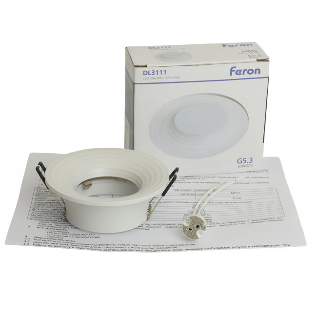 Светильник встраиваемый Feron DL3111 потолочный MR16 G5.3 белый, артикул FERON 51344