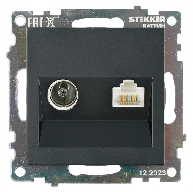 Розетка TV + компьютерная RJ-45 (механизм), STEKKER GLS00-7106-05, серия Катрин, черный, артикул STEKKER 49182