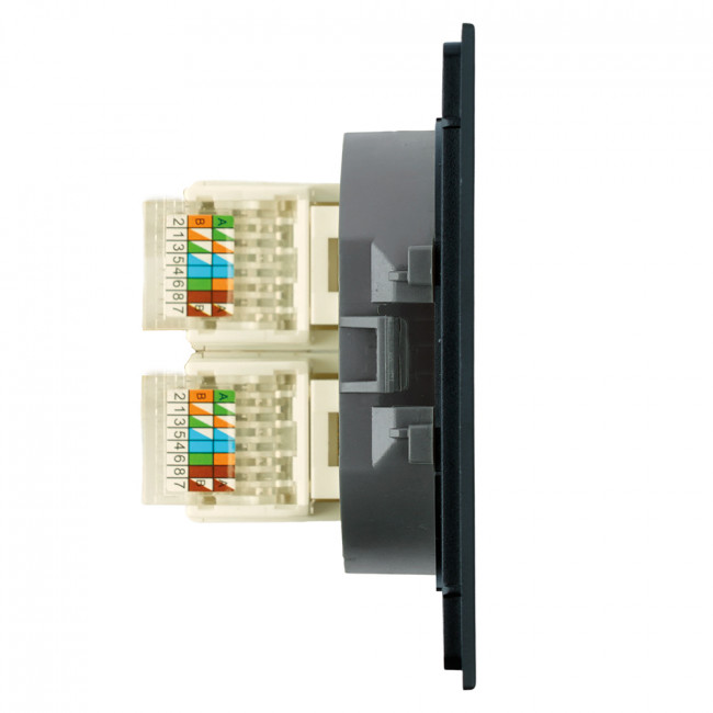 Розетка компьютерная 2-местная RJ-45 (механизм), STEKKER,  серия Мия, RST00-3111-05, черный бархат, артикул STEKKER 50451