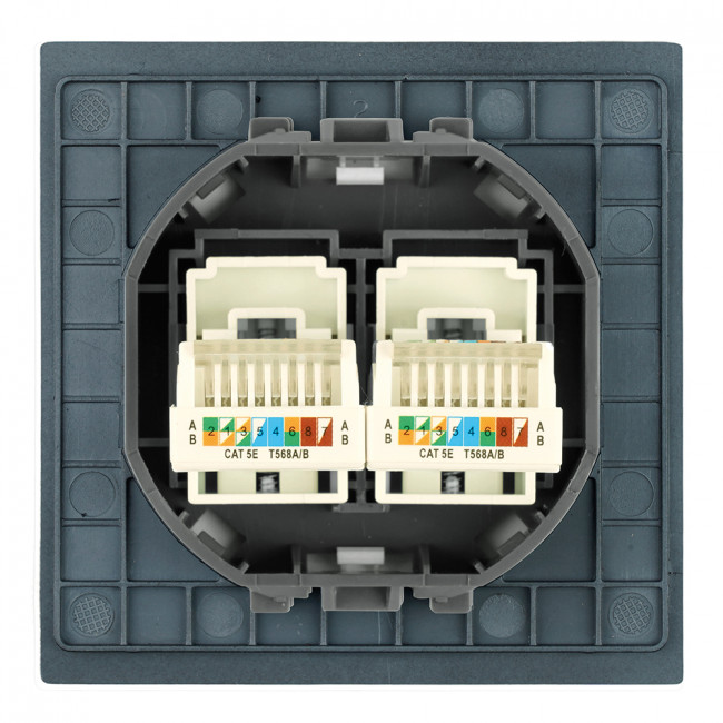 Розетка компьютерная 2-местная RJ-45 (механизм), STEKKER,  серия Мия, RST00-3111-05, черный бархат, артикул STEKKER 50451