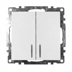 Выключатель 2-клавишный c индикатором (механизм), STEKKER GLS10-7102-01, 250В, 10А, серия Катрин, белый