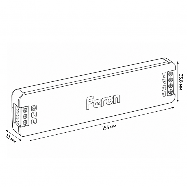 Трансформатор электронный для светодиодной ленты 200W 24V 153*33.8*13мм IP20 (драйвер), LB010 FERON, артикул FERON 53148 Трансформатор электронный для светодиодной ленты 200W 24V 153*33.8*13мм IP20 (драйвер), LB010 FERON, артикул FERON 53148