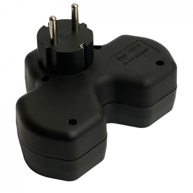 Разветвитель сетевой 3-местный с/з STEKKER ADP16-13-21, 250V,16A, ABS огнеустойчивый пластик, черный, артикул STEKKER 50108