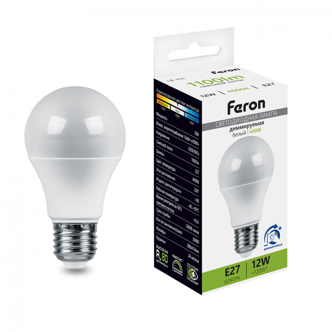 Лампа светодиодная диммируемая Feron LB-931 Шар E27 12W 230V 4000K, артикул FERON 51053