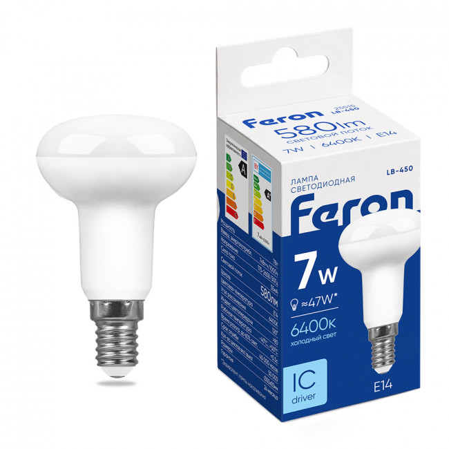 Лампа светодиодная Feron LB-450 E14 7W 175-265V 6400K, артикул FERON 25515