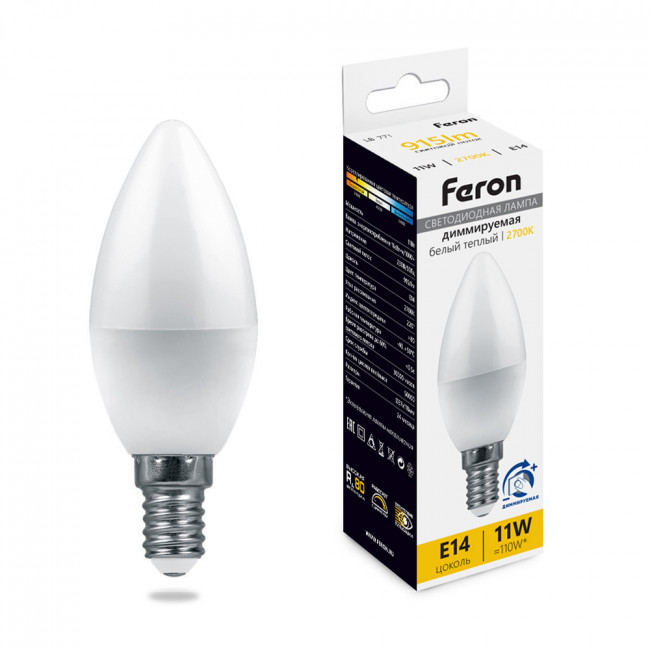 Лампа светодиодная диммируемая Feron LB-771 Свеча E14 11W 230V 2700K, артикул FERON 51055