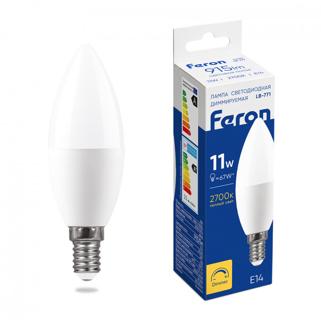 Лампа светодиодная диммируемая Feron LB-771 Свеча E14 11W 230V 2700K, артикул FERON 51055 Лампа светодиодная диммируемая Feron LB-771 Свеча E14 11W 230V 2700K, артикул FERON 51055